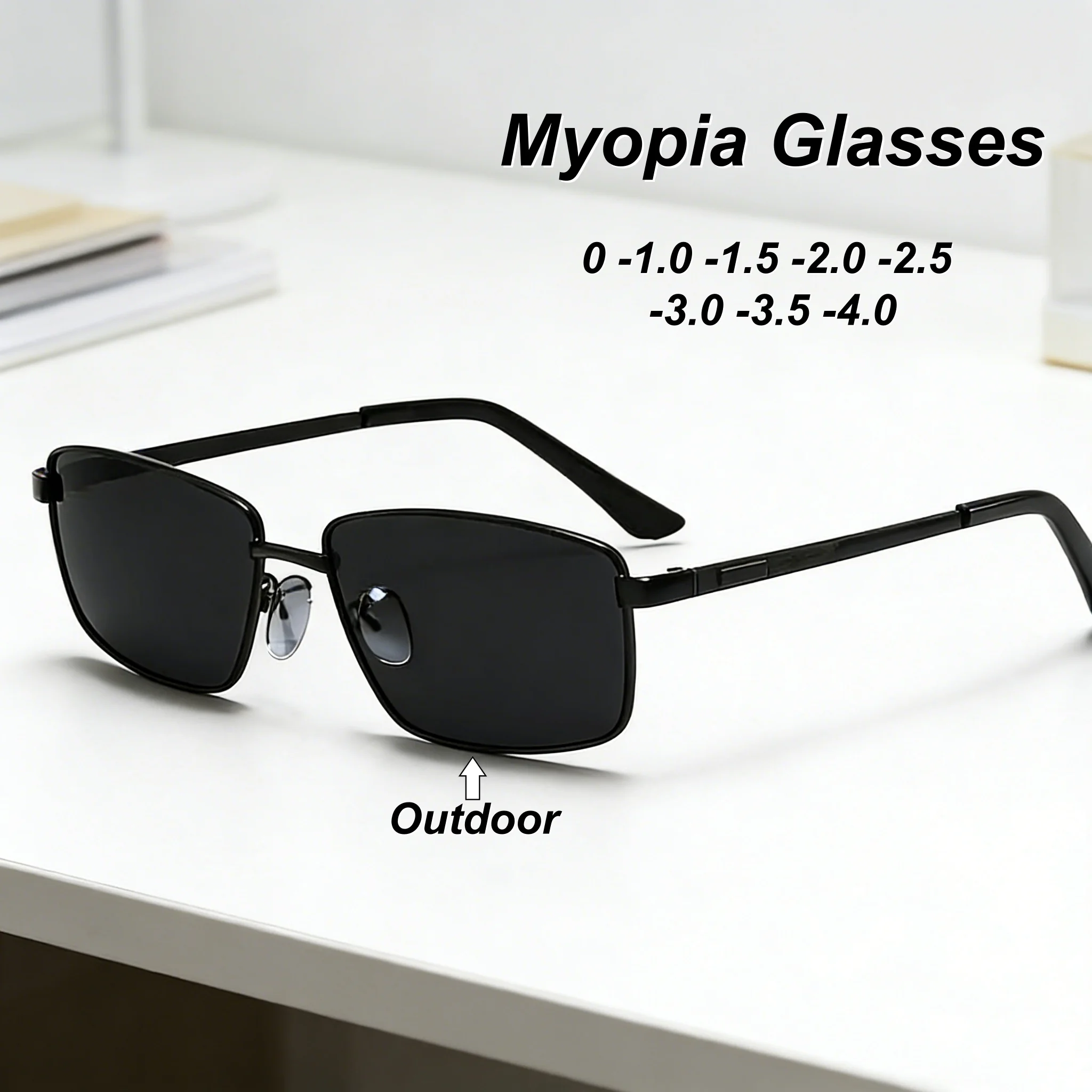 

2026 New Fashionable Personalized HD Square Frame Men's Myopia Glasses Outdoor Neutral High Quality Grey Lens Sunscreen Glasses