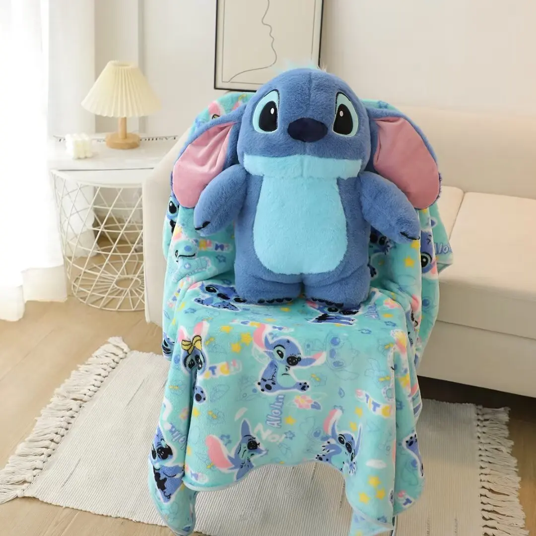 Disney Stitch Plush Pillow Blanket Anime Cartoon Sofa Back Cushion Office Chair Sofa Bed Cushion Cover Blanket Home Car Travel