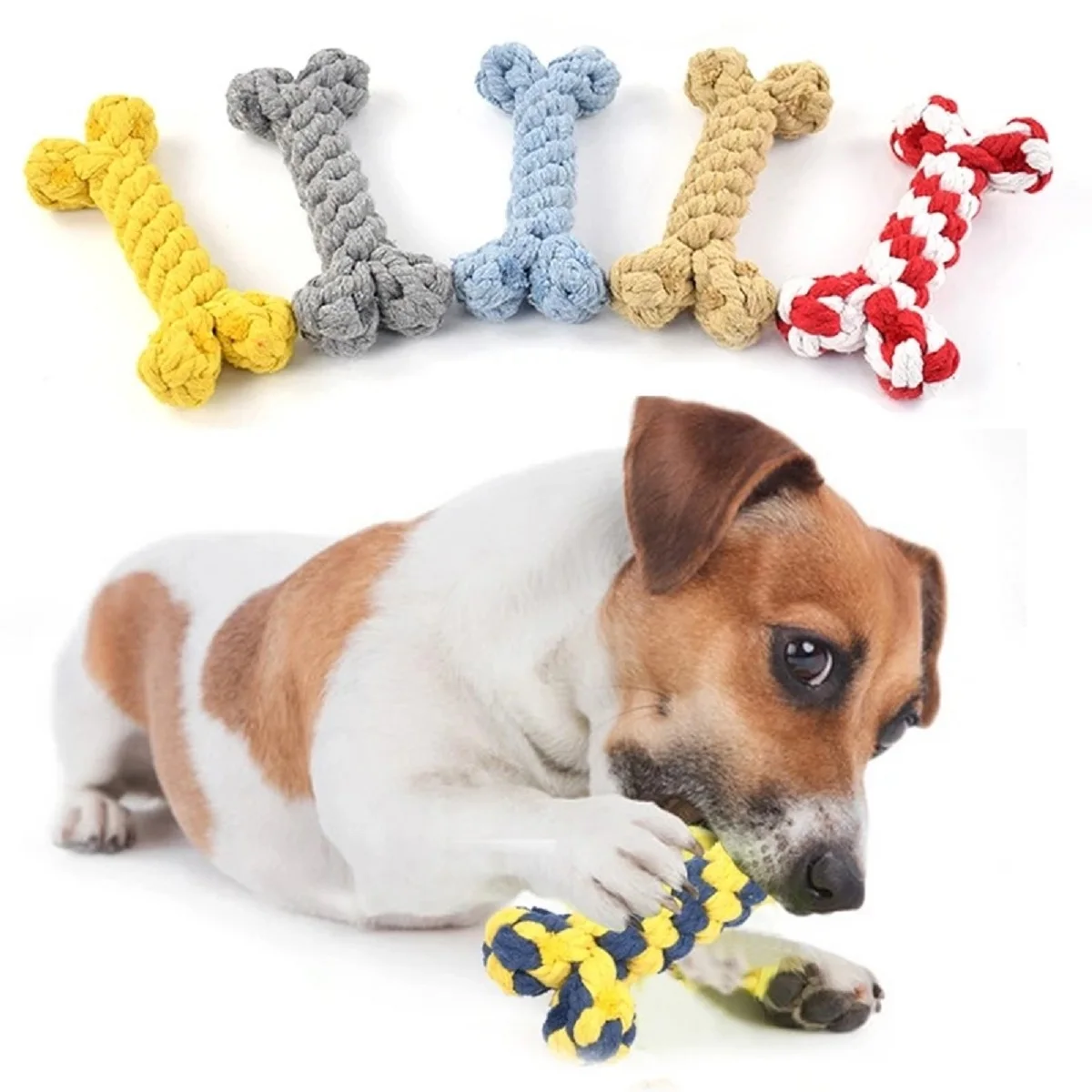 Pet Dog Rope Bone Shaped Chew Toy Durable Braided Bite Resistant Puppy Molar Cleaning Teeth for Small Medium Dogs