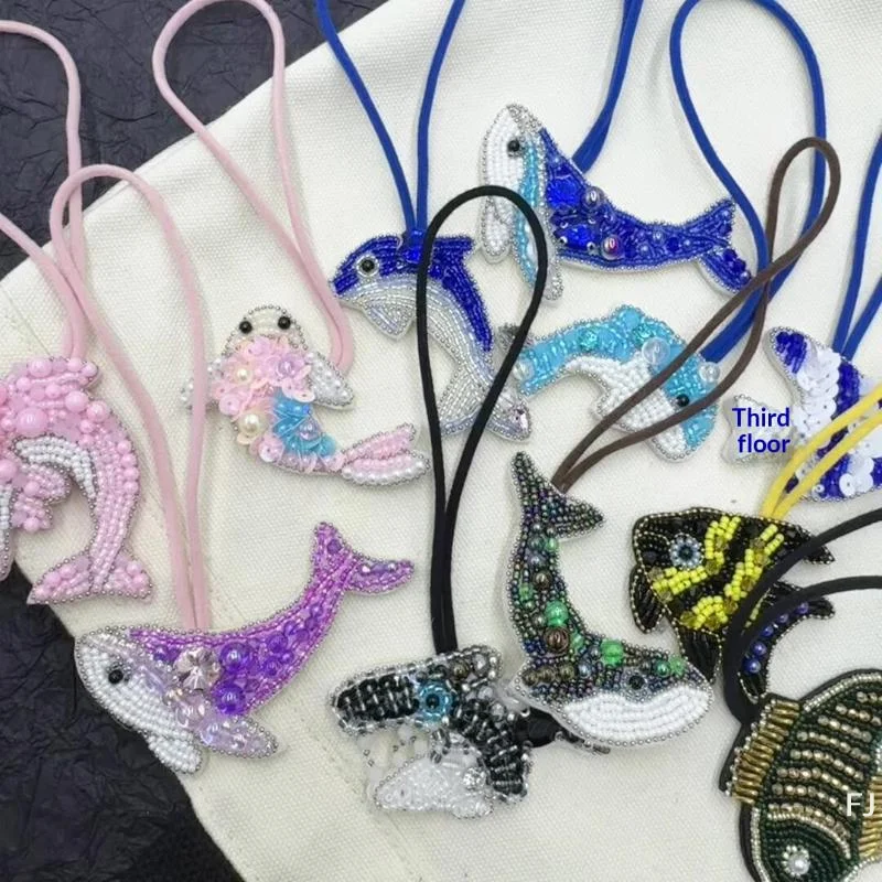 [YU]Rope Badge Beaded Rhinestones Sequin Sea Animal Flower Bag Lanyard Wrist Strap DIY Animal