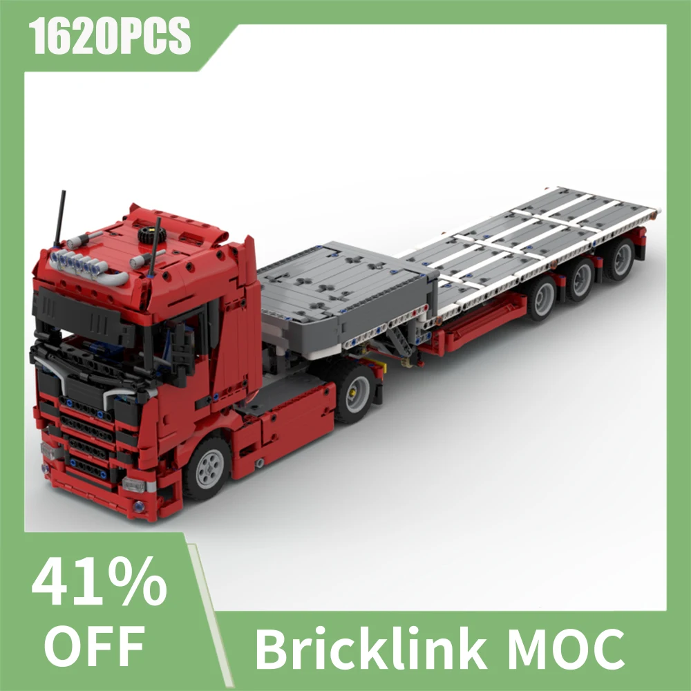 NEW 1620PCS MOC Scanied Engineering Container Truck and Steering Trailer DIY creative ideas Children Toys Gift Technology Blocks