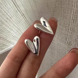 925 Silver Plated Heart Stud Earrings for Women Girls Elegant Birthday Wedding Gifts Jewelry Pendientes Brincos e2424