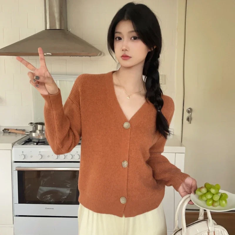 Pullover-Cardigan à col en V pour femme, 6 couleurs, décontracté, Harajuku, doux, confortable, vêtements d'automne, style coréen, doux, tout match, vêtements d'extérieur