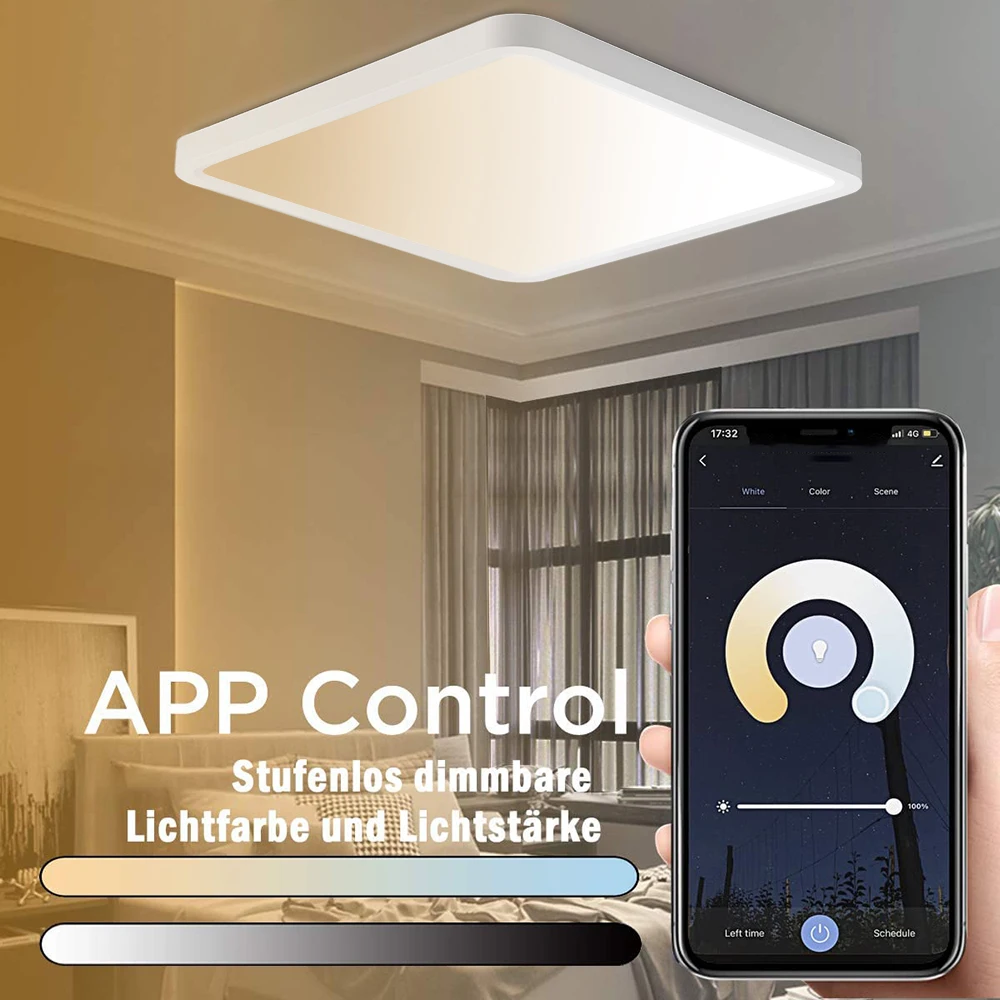 Moderna Luz de Teto LED com Controle Remoto, Luzes Lustre Reguláveis, Controle de Voz, Tuya Smart APP, Alexa, Sala, Quarto