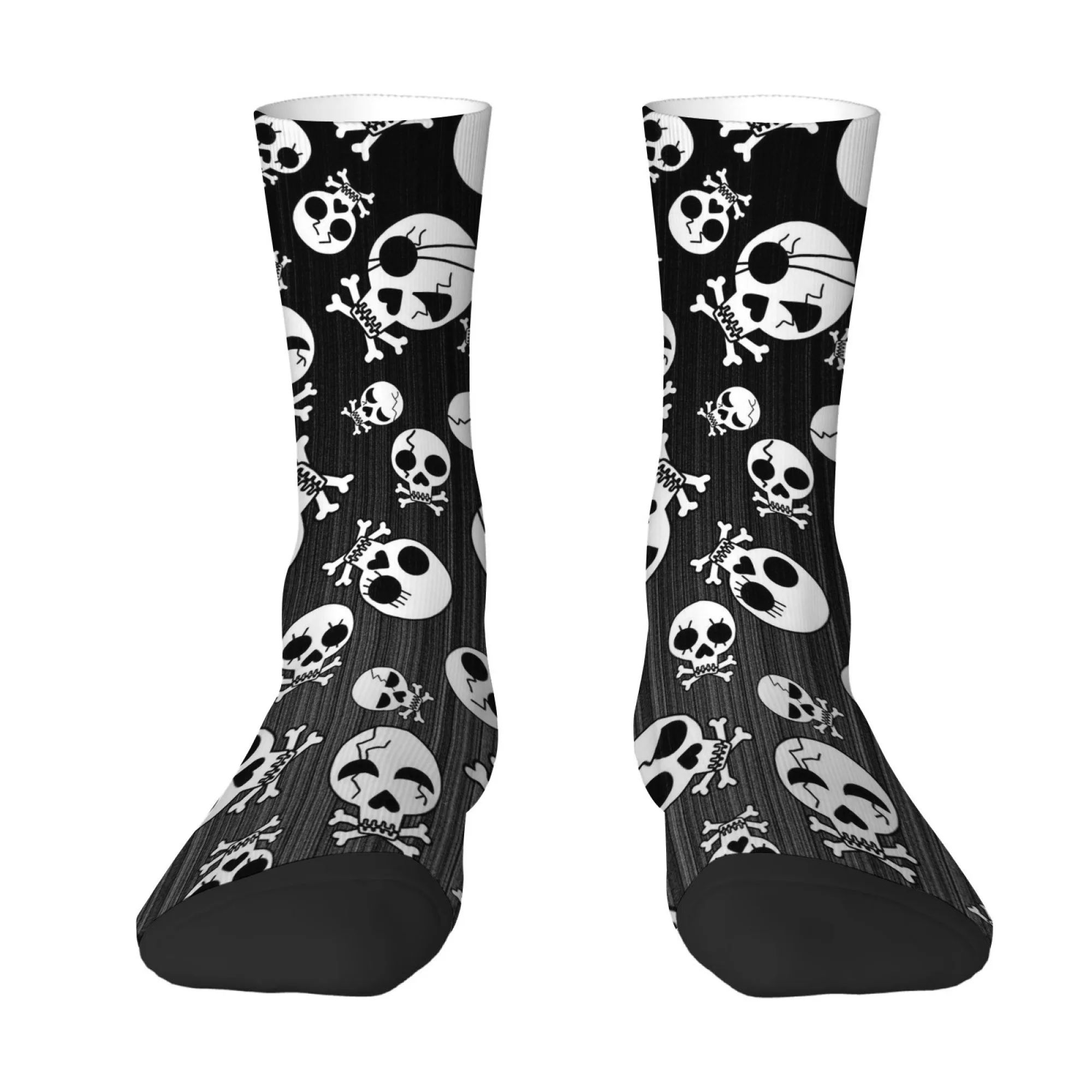 Black White Stylish Skull Print Men's Mid-calf Socks Non-slip Comfortable Soft Socks Street Hip-hop Retro Harajuku Style Socks