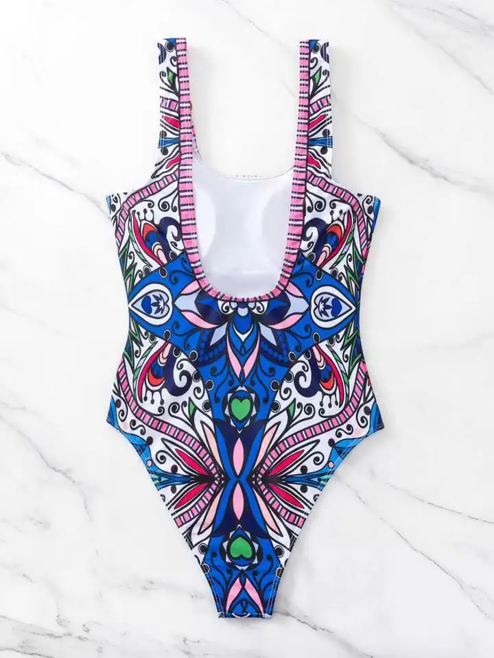 Sexy and Fashionable Swimsuit 2024 Women\'s Retro Printed Push Up Swimsuit with One Piece Swimsuit Women Hot Spring Bikini Cut