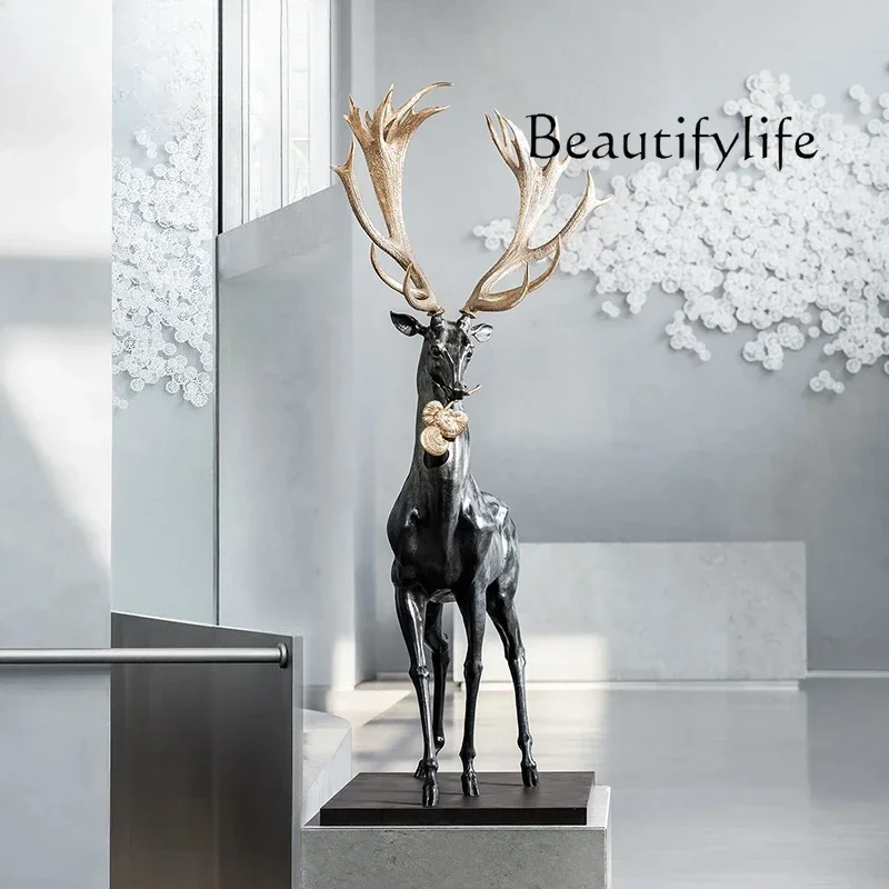 Hotel lobby ornament lucky fiberglass deer sculpture indoor modern large-scale floor-to-ceiling artwork