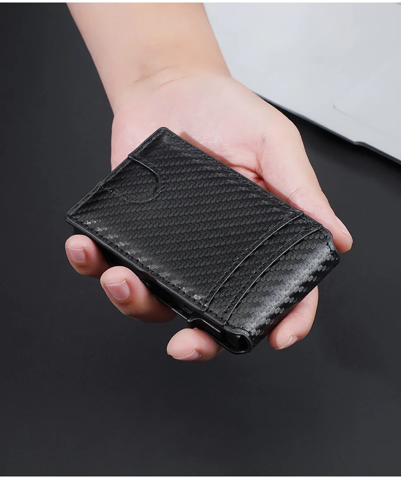 New RFID Men Card Wallets High Quality Carbon Fiber Magnetic Card Bag Photo Holder Male Pop-up Card Clips
