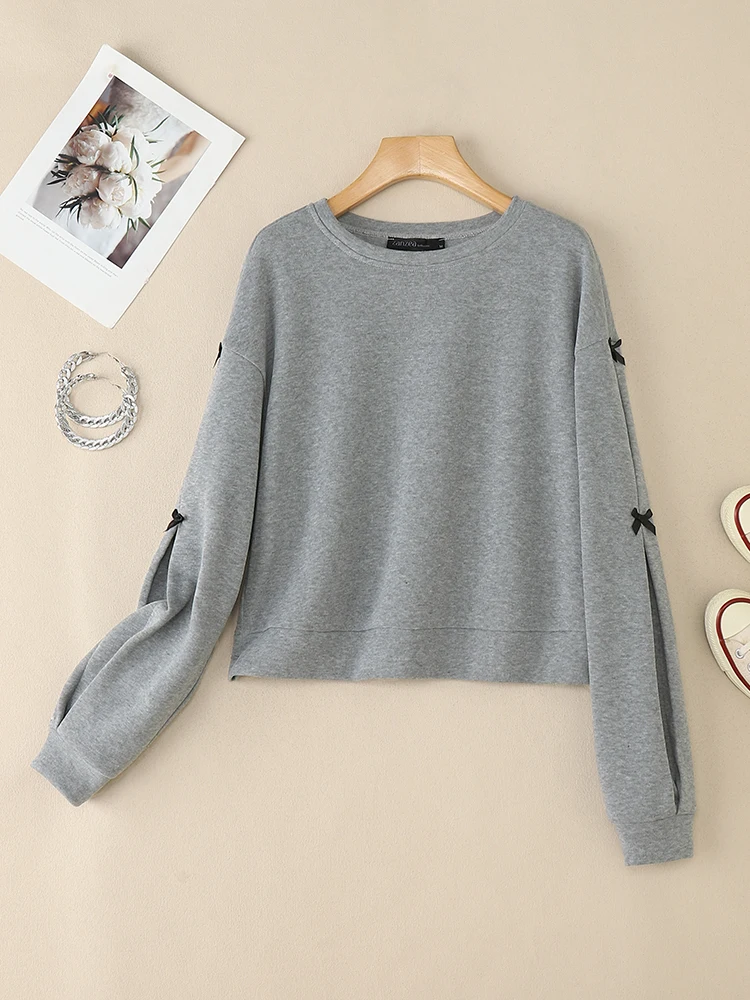 ZANZEA 2025 Frauen Langarm Pullover Sweatshirts Herbst Casual Oansatz Drop-Schulter Bogen Detail Einfarbig Hoodies 3 Farben