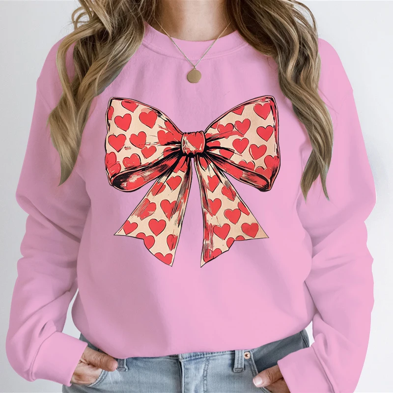 Retro Bow Love Valentines Day Sweatshirt Hoodie Gift for Her Trendy Bow Design Women's Sweater Happy Valentine's Day Sweatshirts