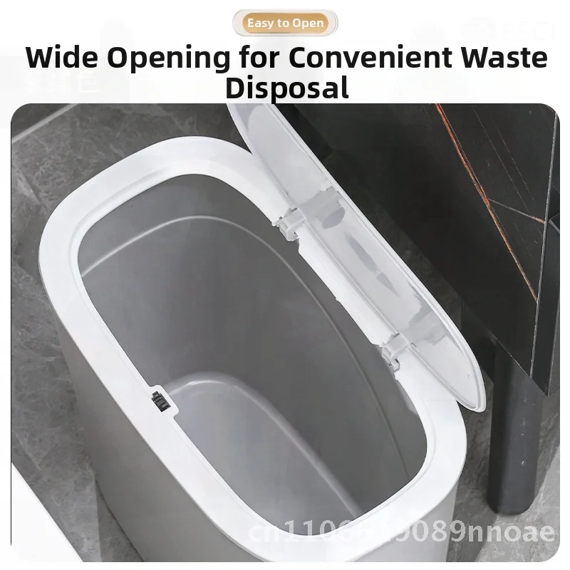 

High-Value Pop-Up Lid Toilet Bathroom Trash Can 12L/15L Capacity Kitchen Push-Type Square Storage Bin - White/Gray