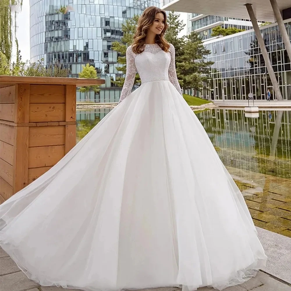 Robes de mariée A-ligne élégantes avec appliques en dentelle, robes à manches longues, vêtements éducatifs pour les patients, quoi que ce soit pour la fête formelle, 2024, 2024, 2023