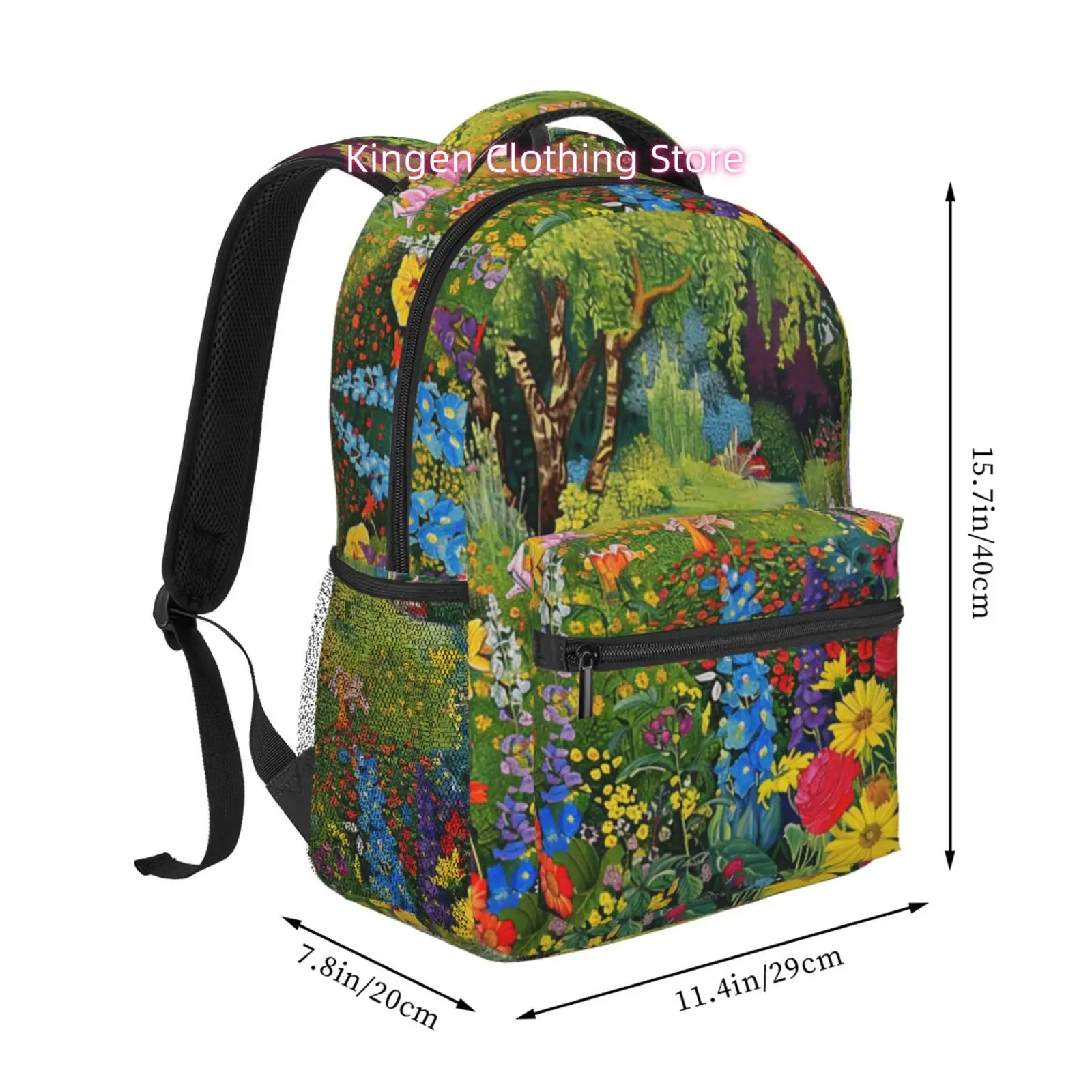 Impressionist Garden Floral Print Backpack, Adjustable Shoulder Straps, High Quality Oxford Cloth, for Women Hiking and Travel
