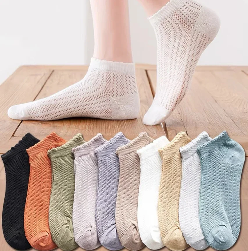 

10 Double Color Mixed Socks Women's Thin Invisible Boat Socks Non-slip with Mesh Breathable Women's Socks