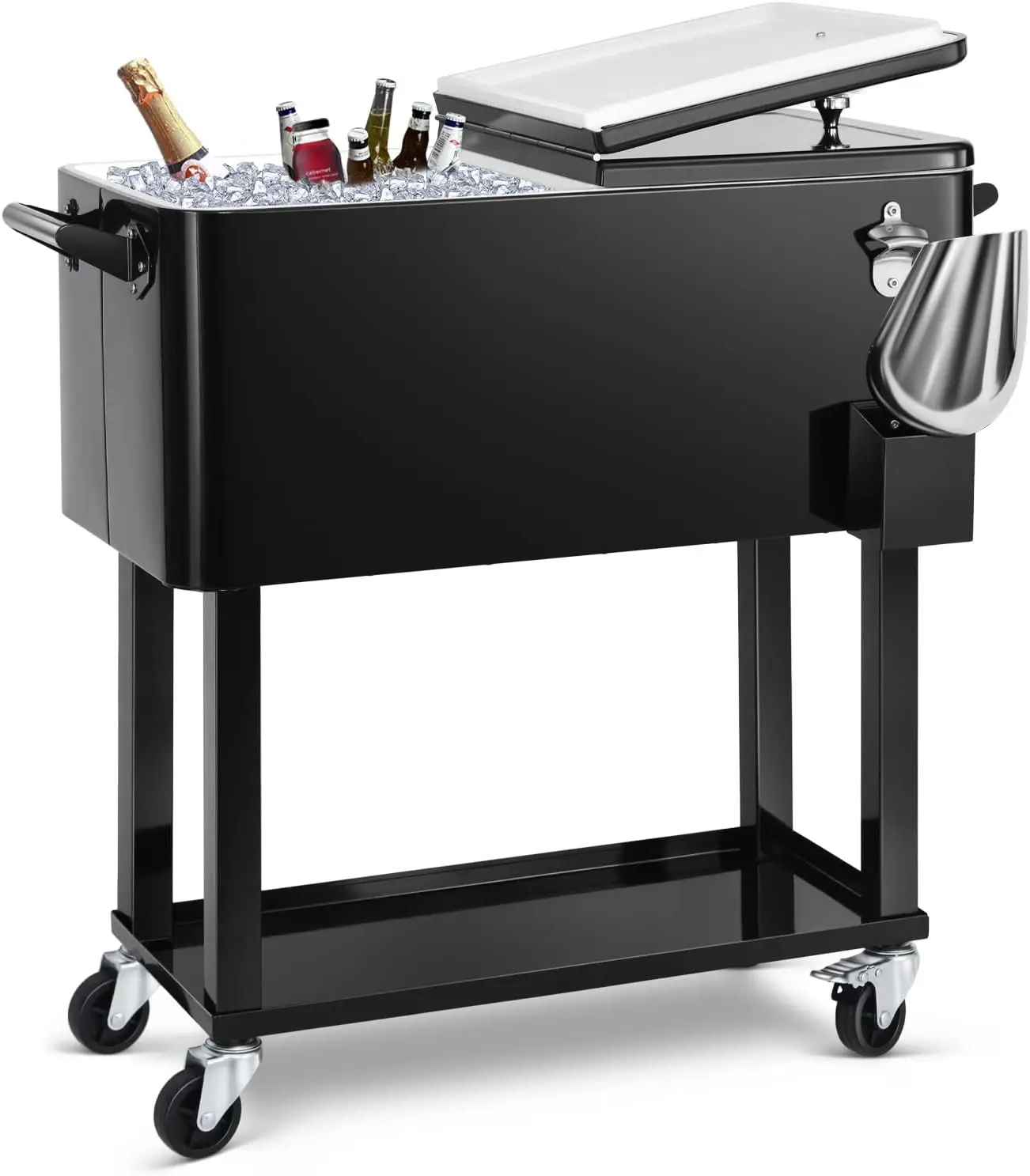 Green Plastic 80 Quart Rolling Ice Chest Cooler Cart for Patio & Backyard Party with Ice Scoop