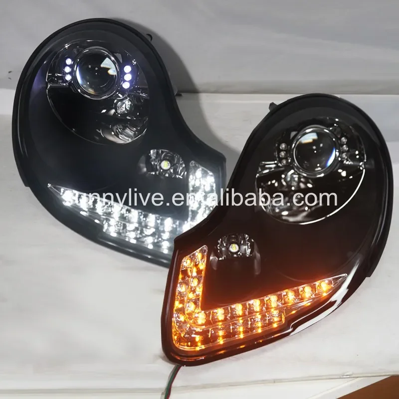 AIROW For Porsche Boxster  996  911 LED Head Lamp Black Housing