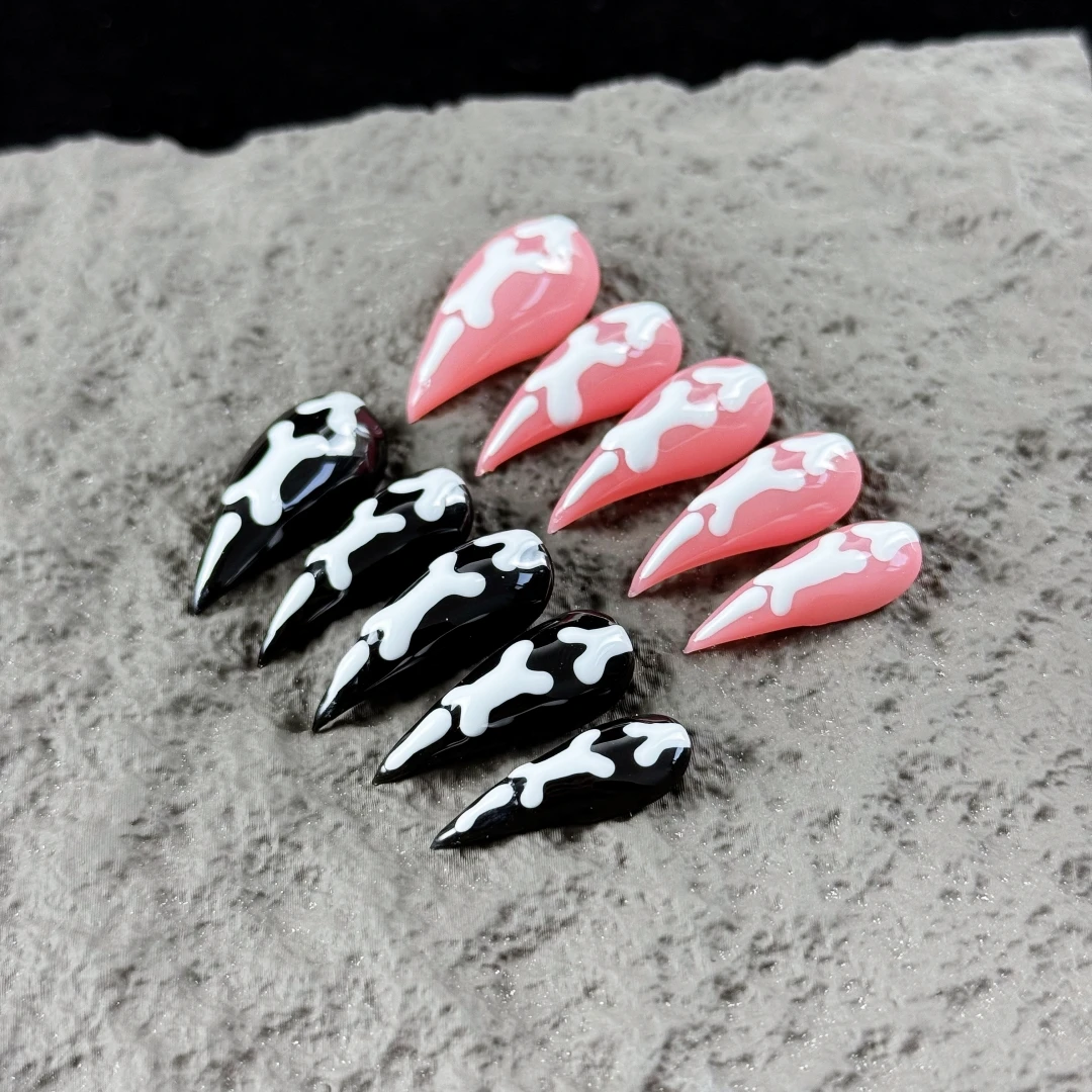 10 Stück hochwertige, süße und coole Mädchen-Accessoires, handbemalte Halloween-Drachenkralle mit Farbverlauf, schwarz-rosa Farbkontrast. – Detail 8