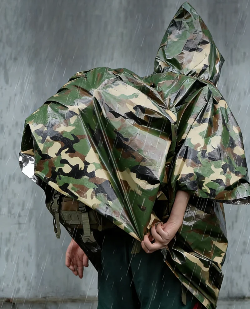 Emergency Thermal Poncho Blanket Lightweight Folding Water Resistant Windproof Sunshade Raincoat Reusable First Aid Camping