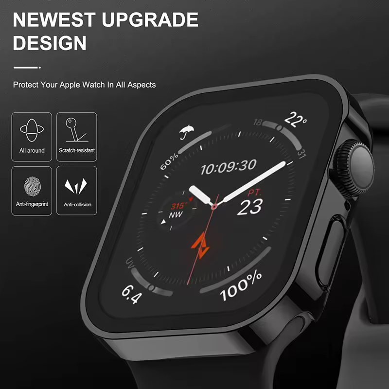 Glass+Case For Apple Watch 42 46mm 45mm 41 49 44mm 40 mm straight edge Screen Protector Cover Case iWatch SE 6 7 8 9 10 11 Ultra - Image 4