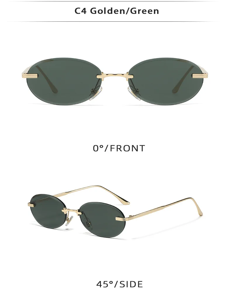 Y2K Punk Oval Randlose Sonnenbrille Frauen 2025, Luxus Marke Vintage Metall Kleine Rahmen Sonnenbrille Für Damen Retro Rahmenlose Shades – Detail 8