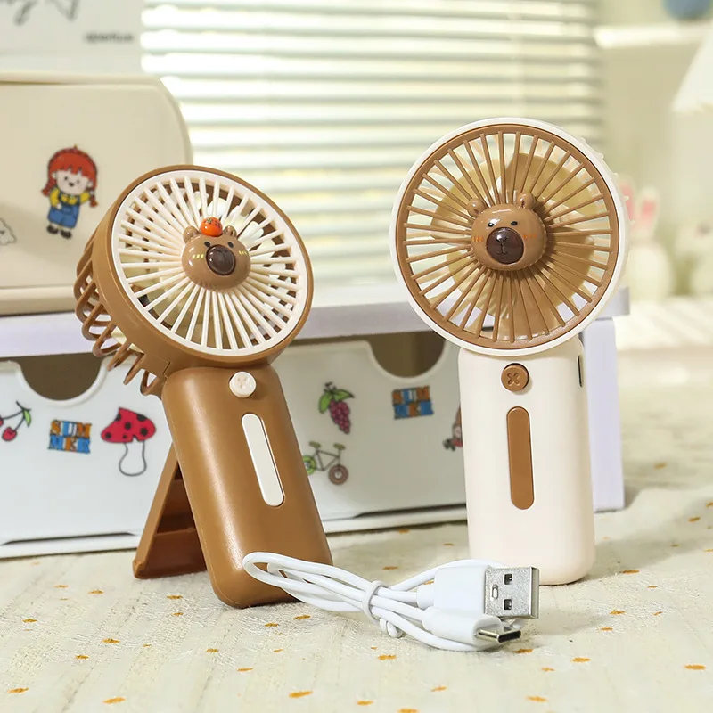 Portable Mini Fan Cartoon Capibara Handheld Fan USB Charging 3 Speed Wind Speed Summer Cooling With Stand Fan Gift