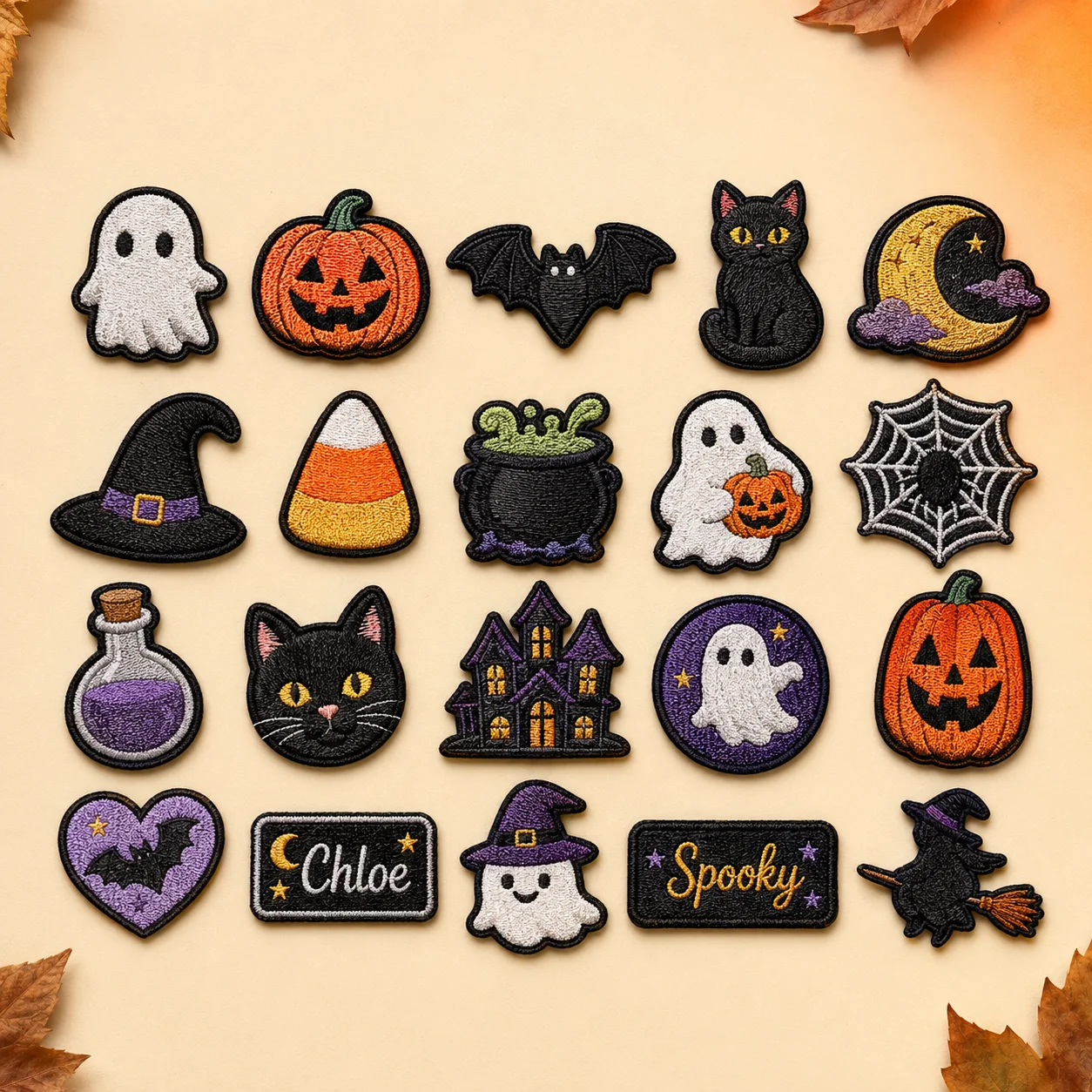 Custom Halloween Embroidered Patches Personalized Name Logo Iron On Sew On Hook and Loop Badges for Clothing Bags Hats DIY