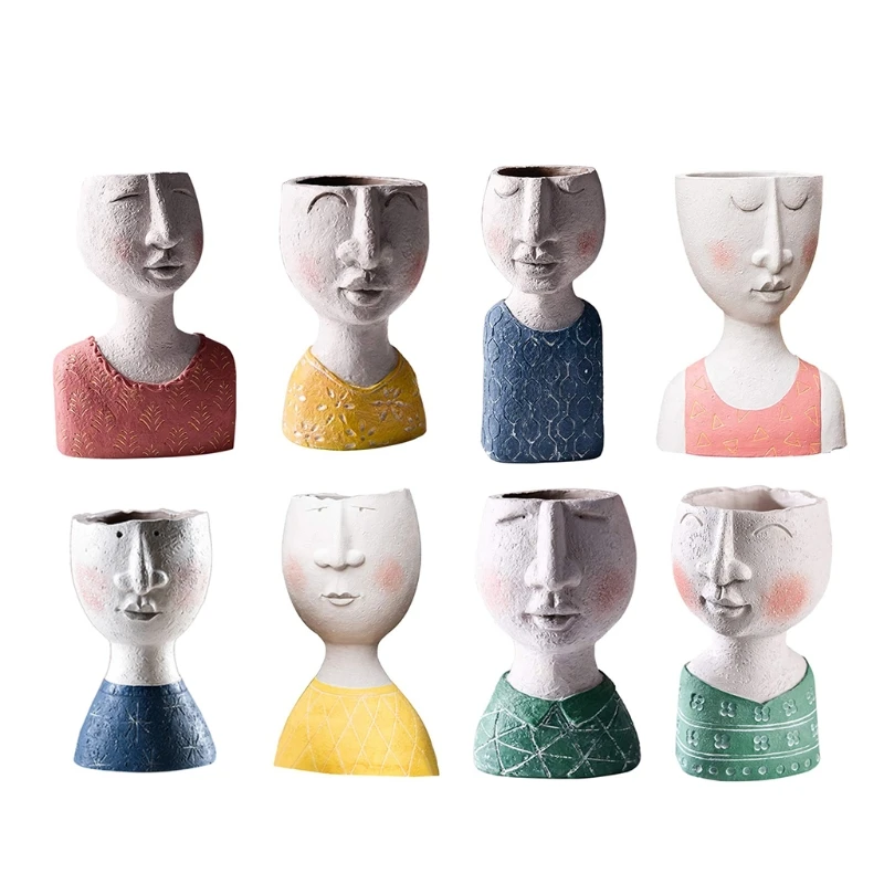 Art Portrait Flower Pots Sculpture Resins Face Family Flower Pots Gardenings Storage Flower Arrangement Homes