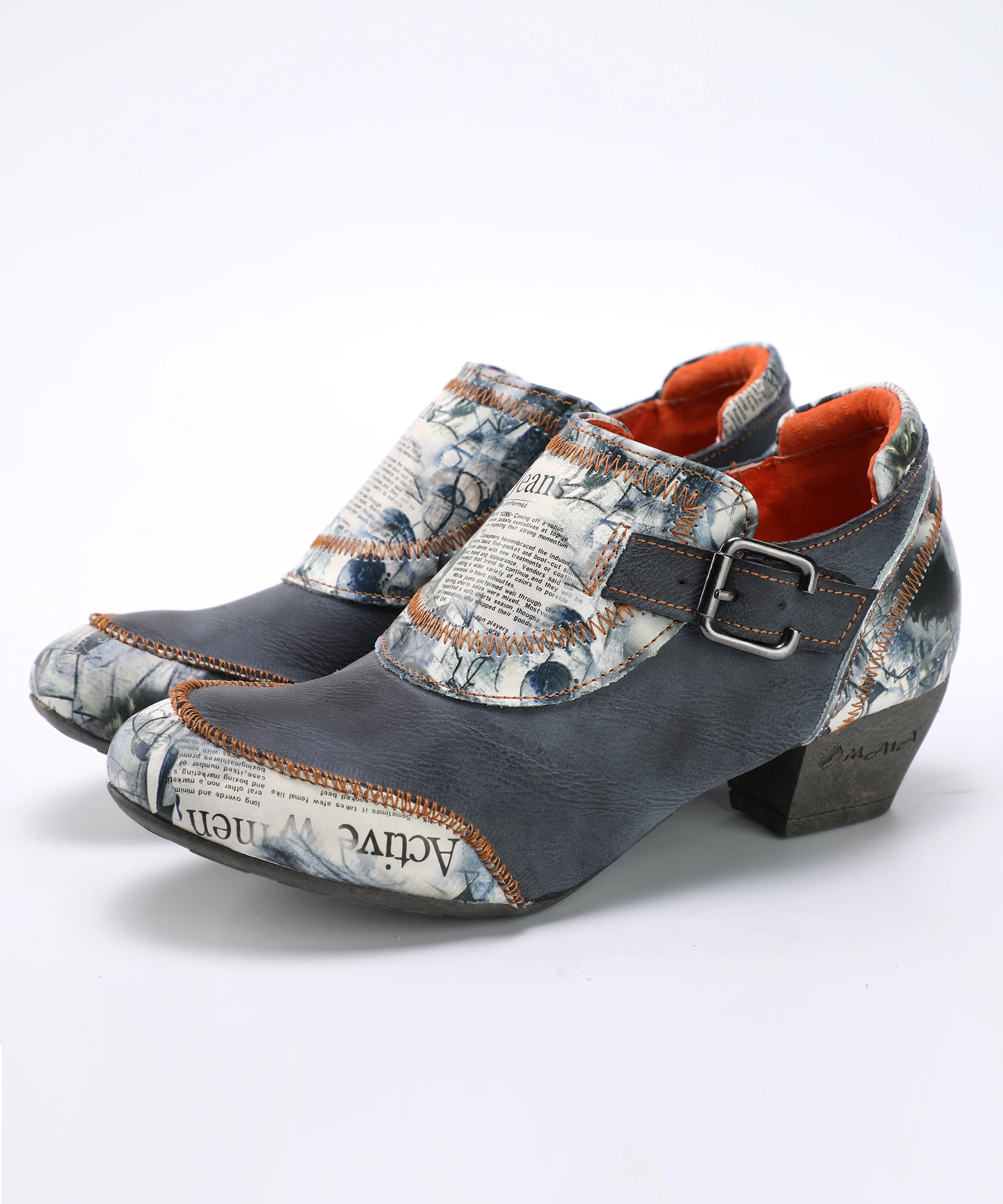 TMA EYES Printed and Leather With Stitching Simple Low Heels For Women