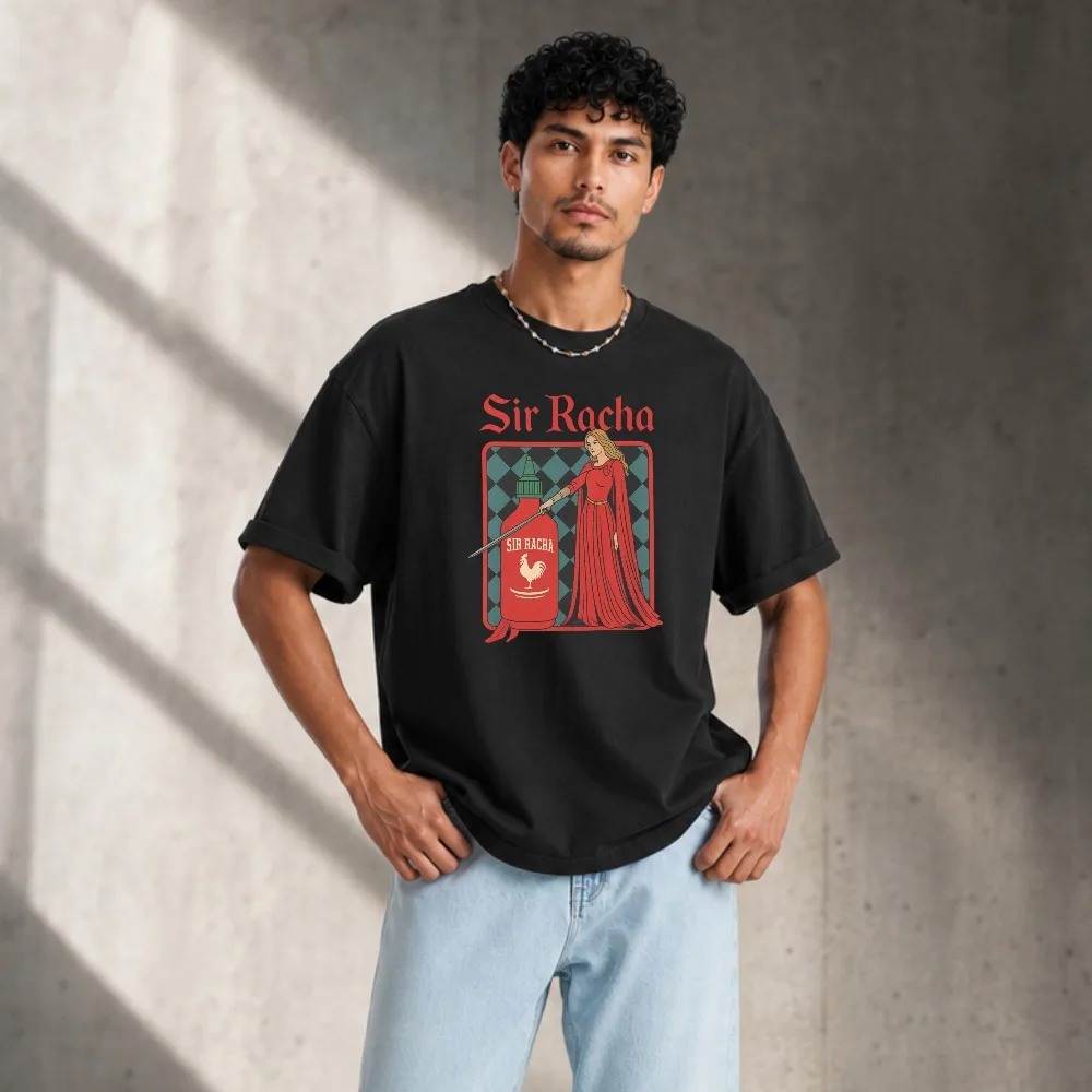 Funny Goods Oversized Medieval Sir Racha Graphic Tee Cotton T Shirt with Red Robe Rooster Logo Diamond Pattern Fun Meme Gift view 2