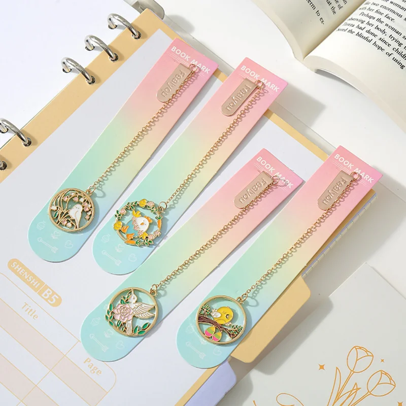 Cute Cartoon Flower Bird World Metal Bookmark Creative Small Pendant Book Mark Page Folder for Office & School Supplies Statione