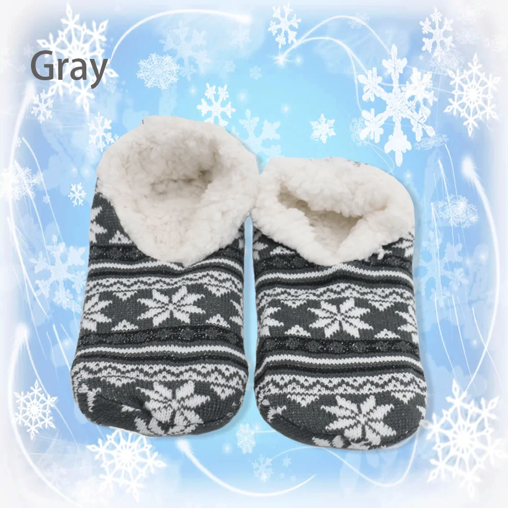 1pc New Autumn and Winter Cartoon Slipper Socks with Snowflake Print Pattern for Warmth, Anti-Slip and Floor Protection