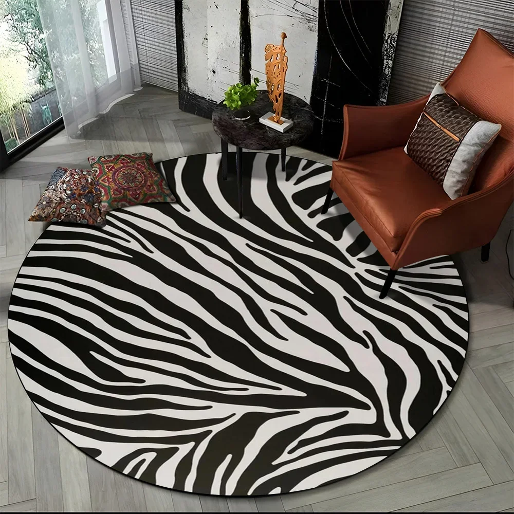 3D Colorful Zebra Stripe Print Pattern Round Carpet Rug for Living Room Bedroom Child Playroom Decor,Pet Area Rug Non-slip Mat