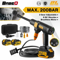 BABEQ 3500W 200Bar Brushless Electric High Pressure Washer 6-in-1 Cordless Car Washing Gun Garden Cleaner for Makita 18V Battery