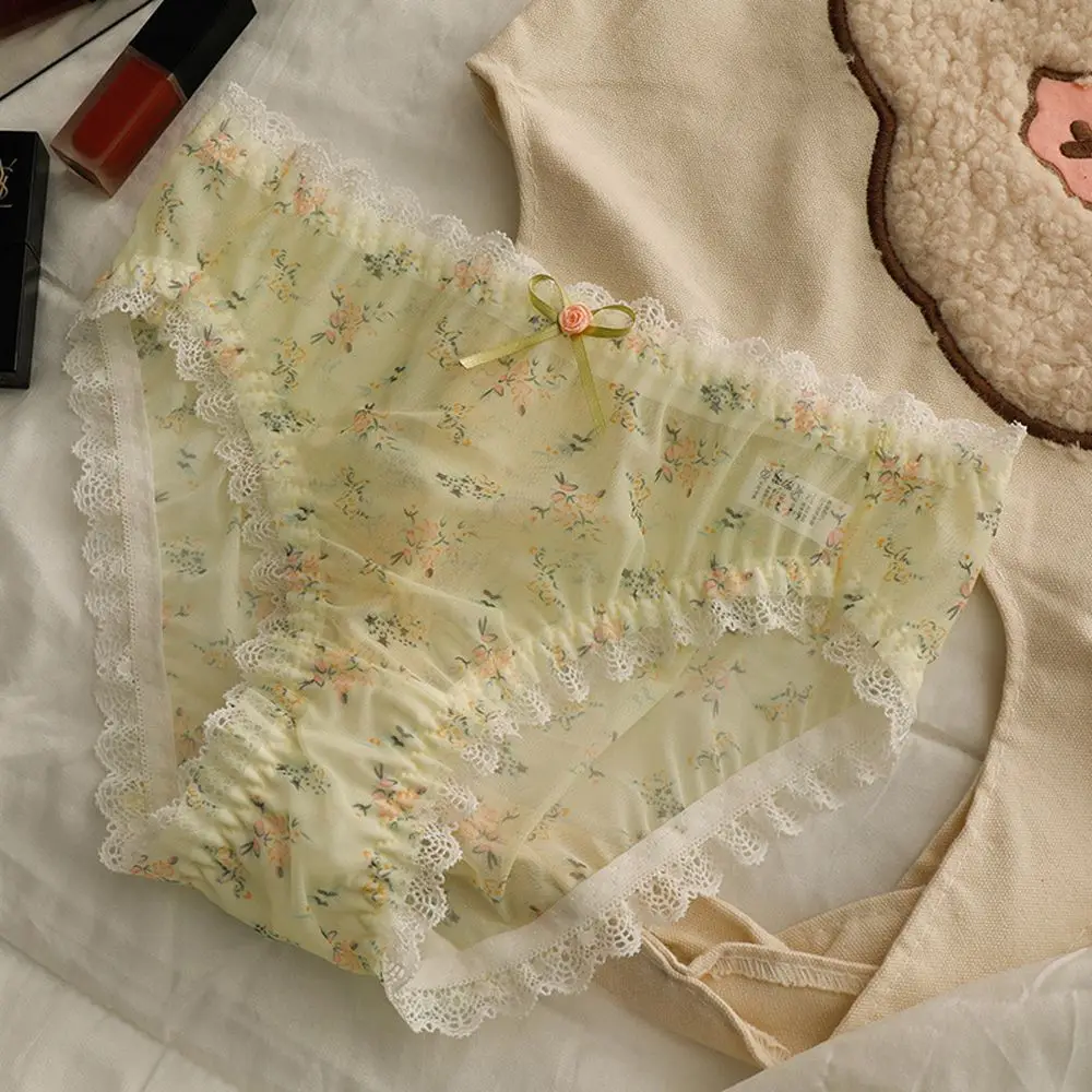 

Kawaii Japanese Elastic Comfortable Bow Lace Female Underwear Flower Briefs Sexy Panties Lingerie