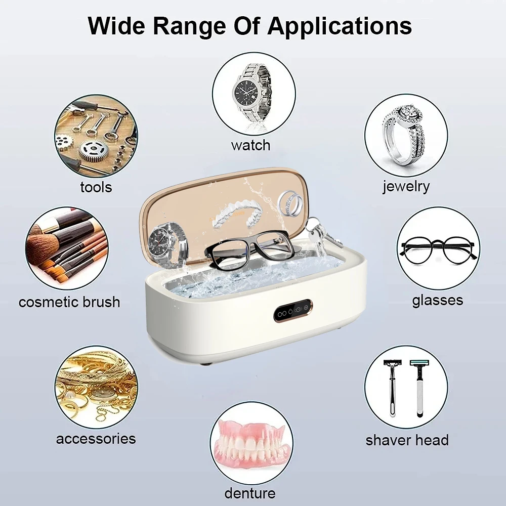 15W MultiFunction Jewelry Ultrasonic Cleaner Touch Operation 43kHz Glasses Watches 360° Deep Cleaning Box for Christmas Gifts