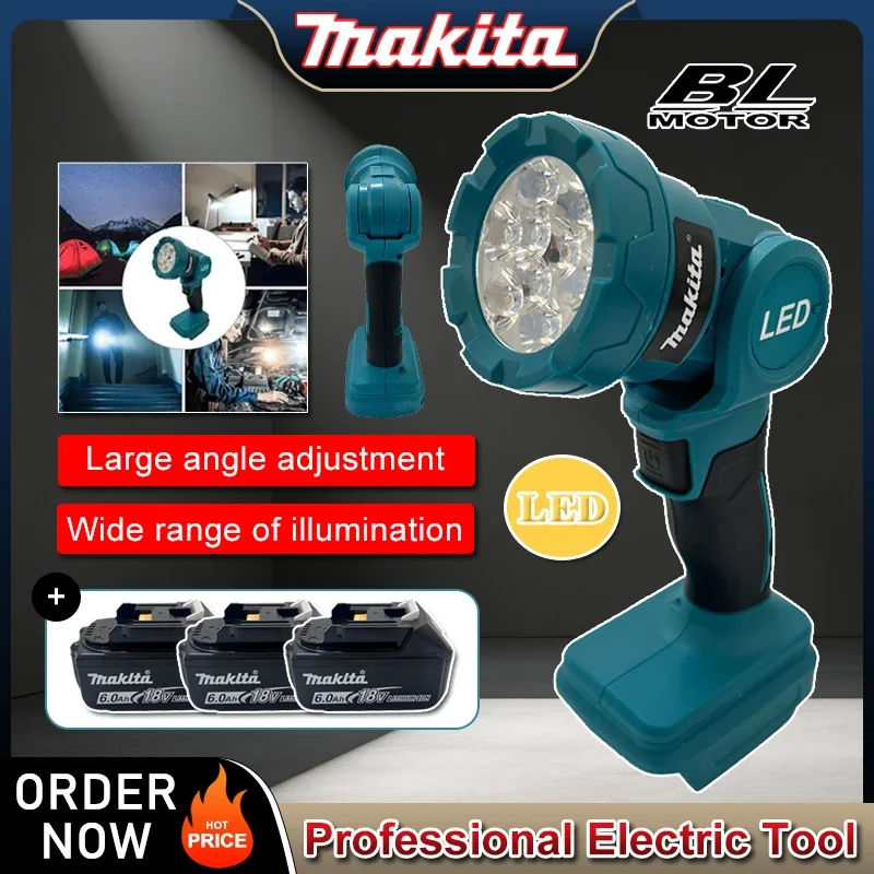 

Аккумуляторный светодиодный рабочий фонарь Makita, перезаряжаемый фонарик, 18В, для использования в помещении и на улице, ночной прожектор, инструмент