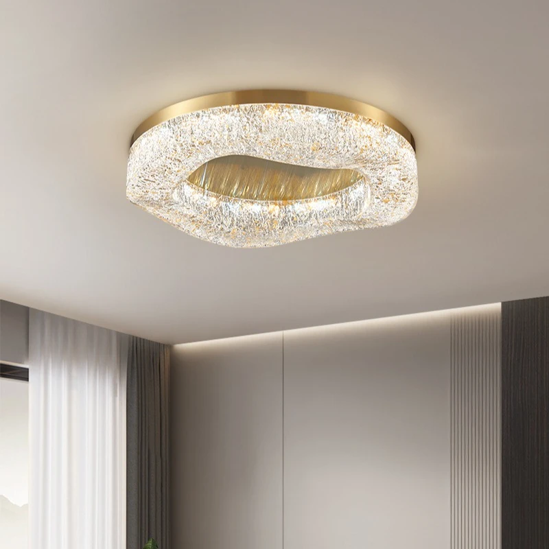 Modern Designer Luxury Living Room Crystal Ceiling Light LED Golden Circular Copper Dining Room Home Decoration Lighting Fixture