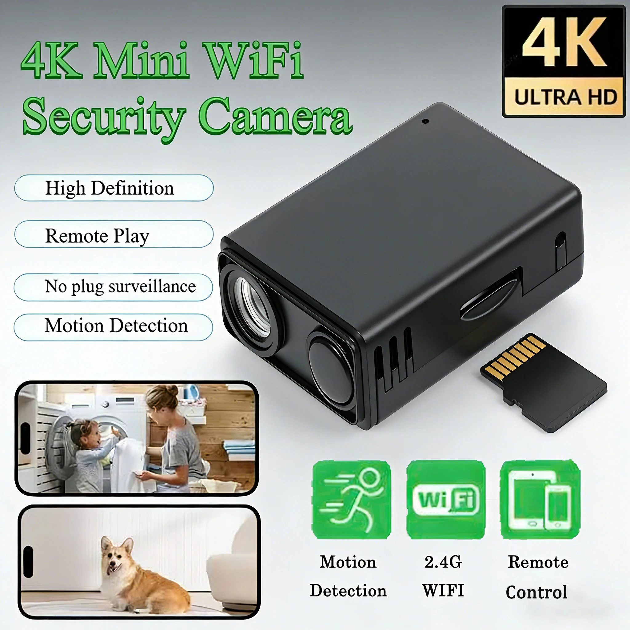 4K HD Camera WiFi Wireless Monitor Night Vision Remote Motion Detecting Camcorders Security Protection Indoor Surveillance 2026