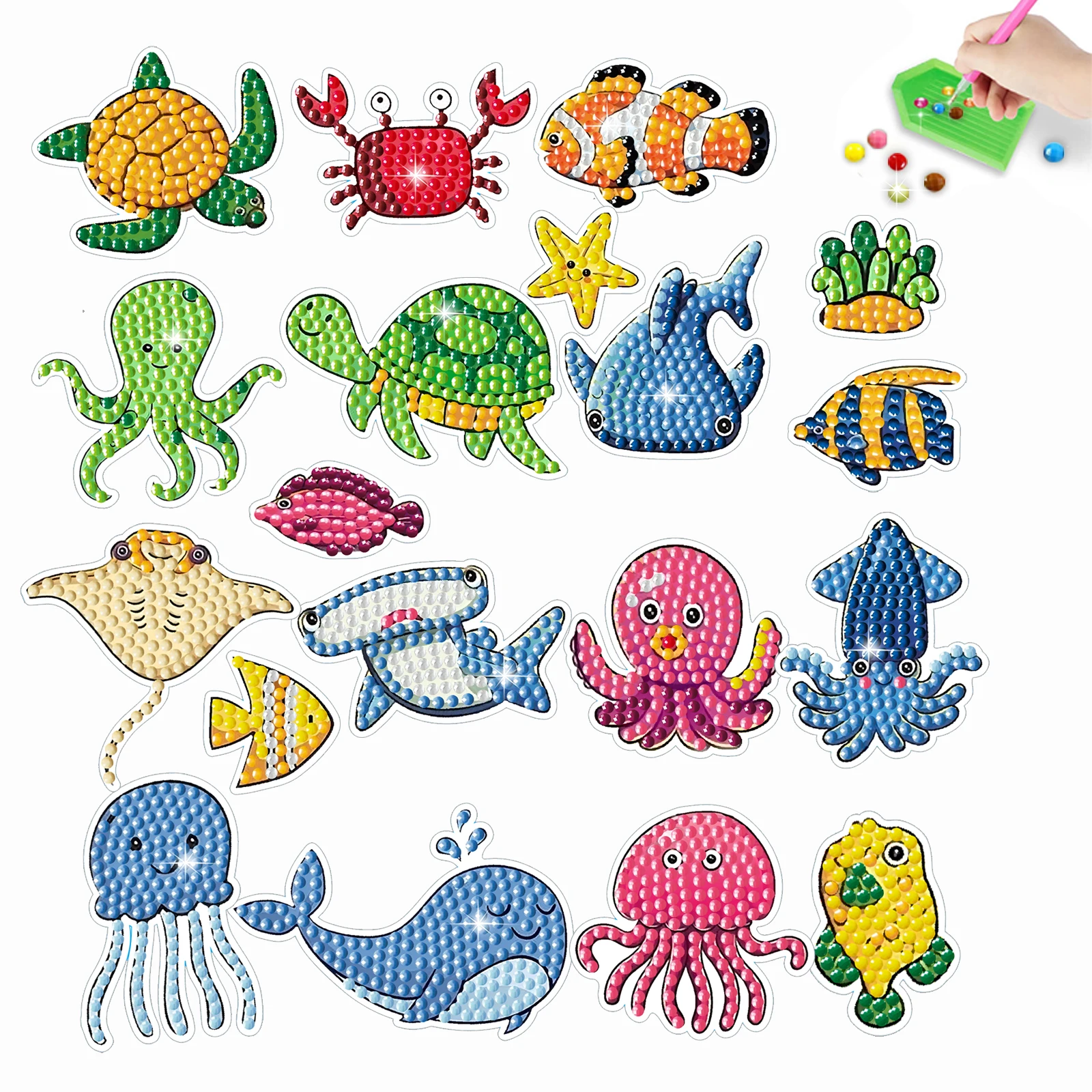 Cute Cartoon Sea species Theme 5D Diamond Painting Stickers for Kids Arts and Crafts Handmade DIY Ages 6-12 Kid\'s Gifts