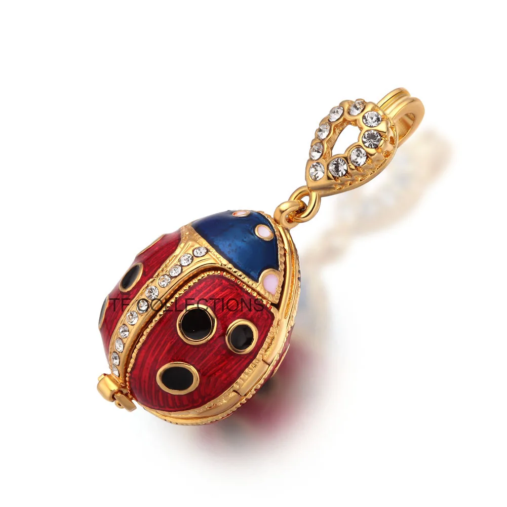 YAFFIL Red, Black And Gold Enamel Ladybug Decorative Pendant With Diamond Set Opening Necklace