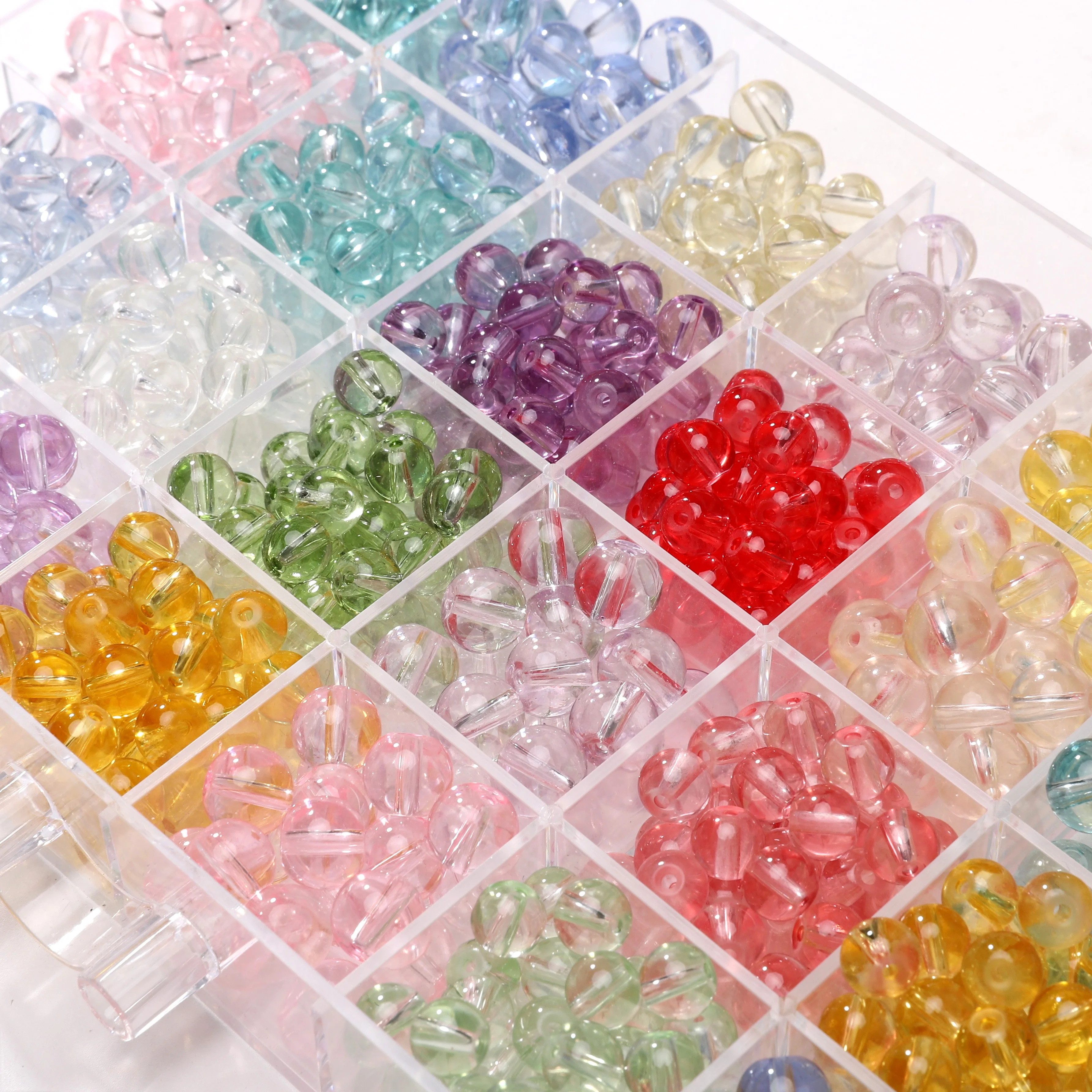 

20-50Pcs/Lot 8mm 10mm Colorful Clear Glass Beads Round Spacer Loose Beads For DIY Bracelets Phone Chain Jewelry Making Materials