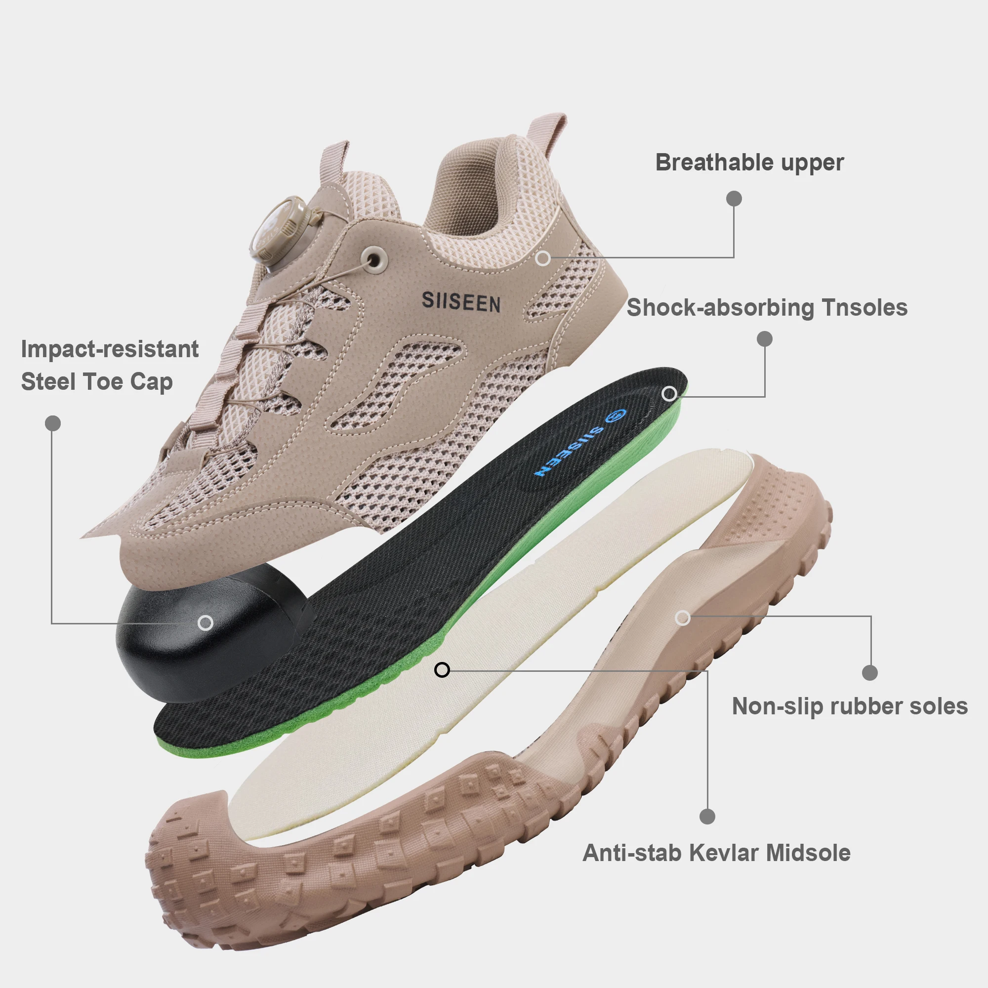 Fashion Men Steel Toe Anti-Smash Safety Shoes Anti-Puncture Work Boots Mesh Upper Non-Slip Construction Outdoor Labor Sneakers