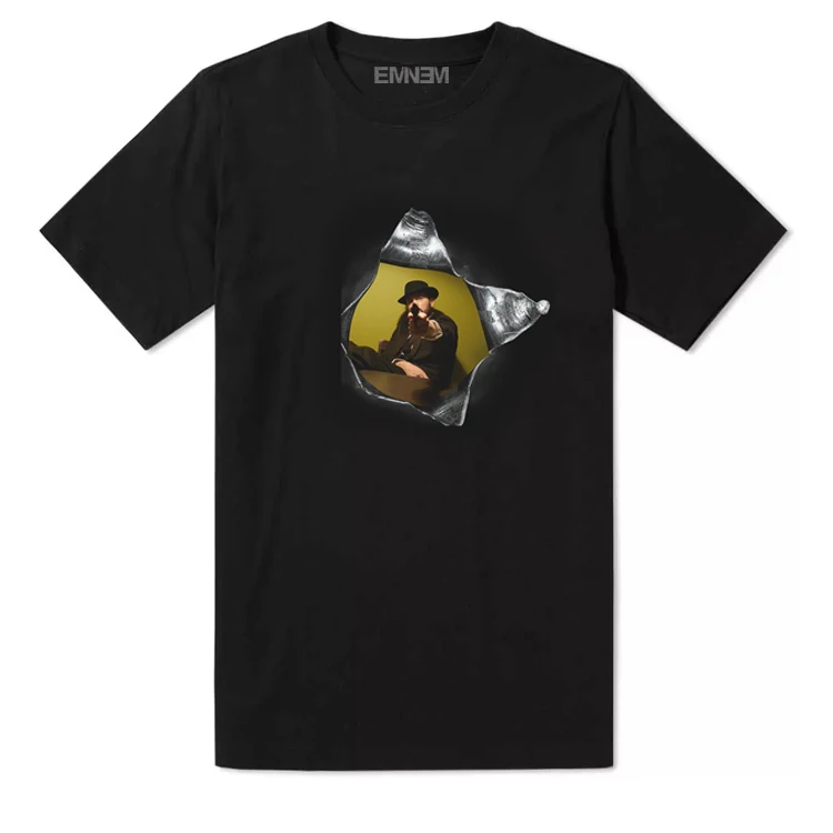 

Футболка Slim Fit Eminem в стиле хип-хоп с коротким рукавом и круглым вырезом, уличный стиль, рэп, хлопок, молодежная мода, летняя, не мнется