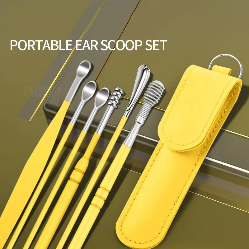 6 Stks/set Oor Cleaner Set Earpick Ear Wax Remover Oor Lepel Curette Oor Schoonmaken Spiraal Earpick Gemakkelijk Oorsmeer Removal Piercing kit