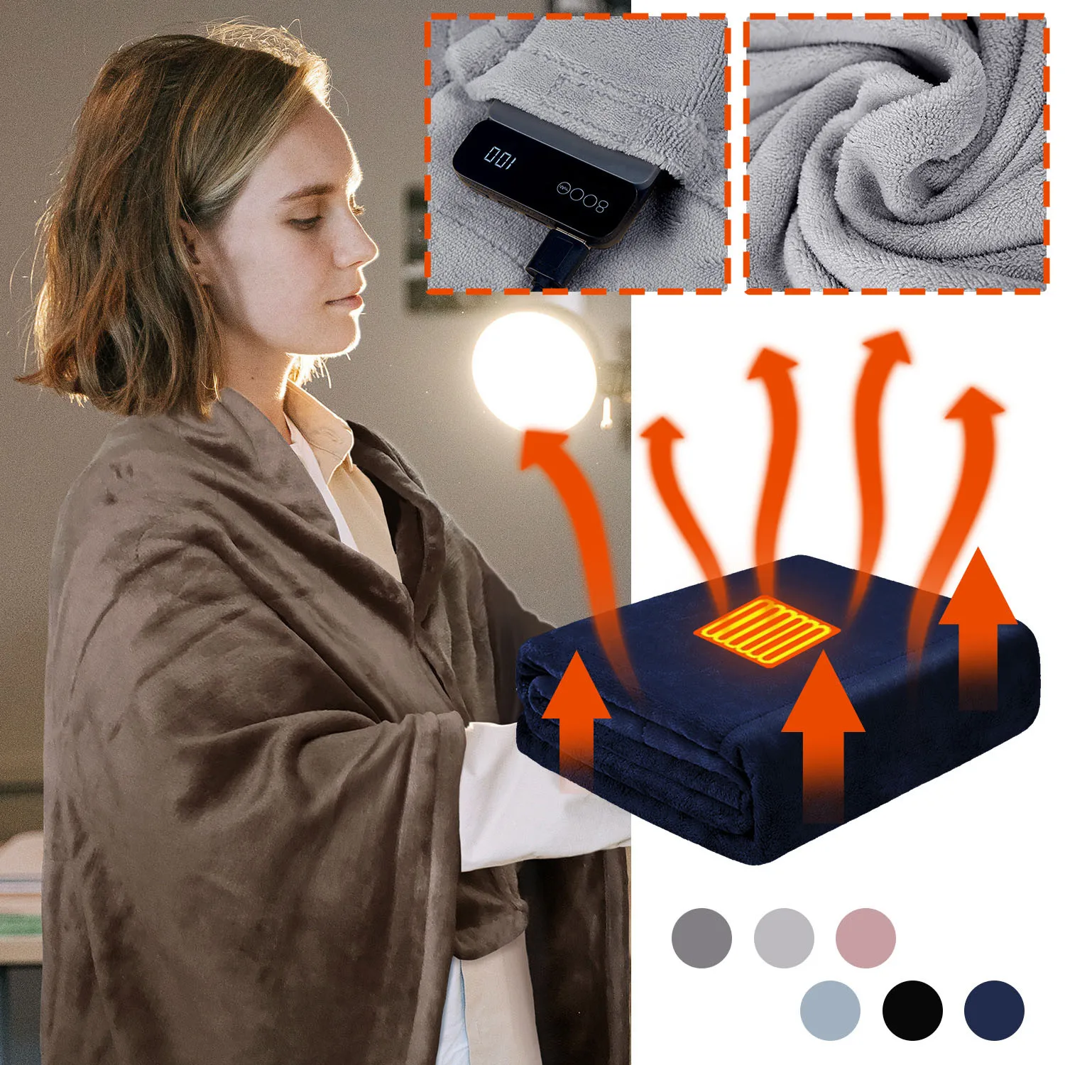 Electric Heated Shawl Blanket Battery Operated USB Cordless Wrap Ultra Soft Throw Flannel Warm Cape Car Office Chair Washable