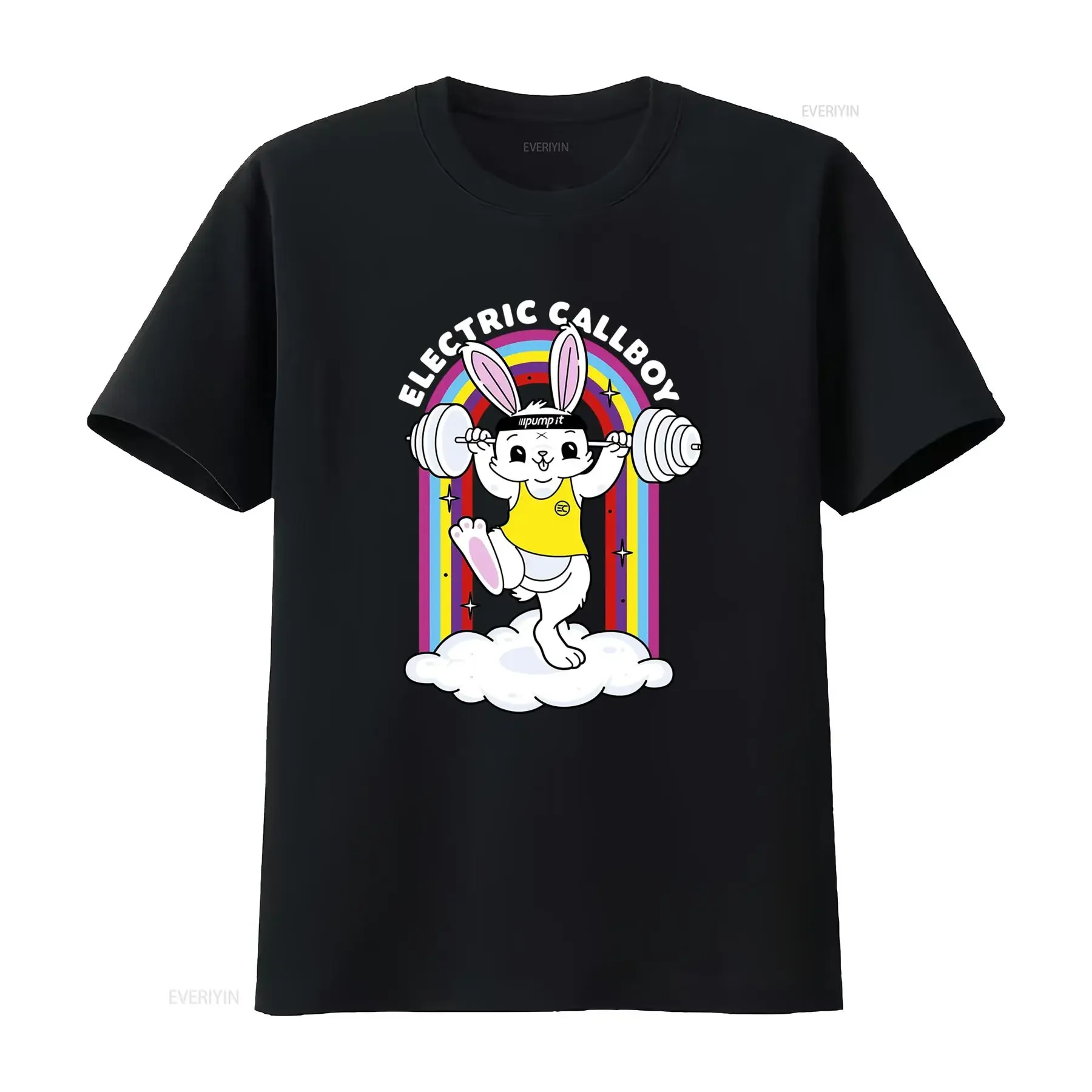 NEW ELECTRIC CALLBOY Pump It Bunny T Shirt Black All Sizes Cute Lifting Weights Design vintage Washed Breathable Stretched