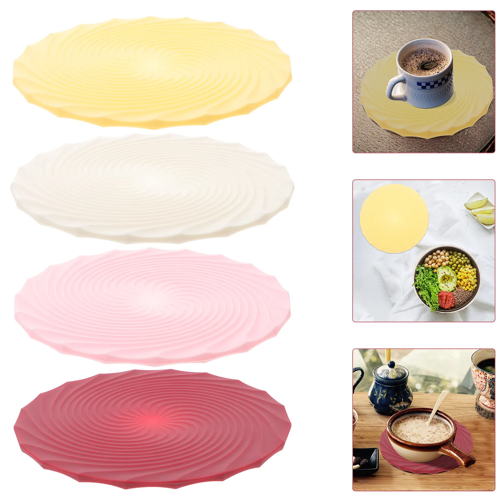 4Pcs Silicone Cup Coasters Round Non-Slip Pot Mats Heat Resistant Drink Pads Protective Mats for Table Kitchen Dining