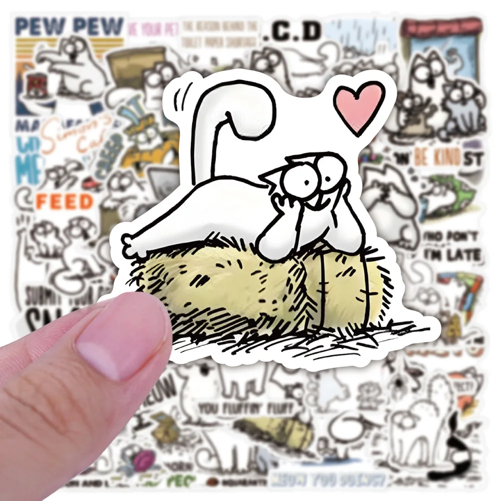 10/53PCS Cartoon Simon's Cat Cute Graffiti Stickers Personalized Creative Decoration Refrigerator Glasses Box Bicycle Decal Toys
