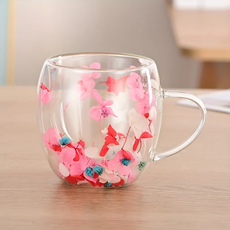 Water Cup 200ml Glass Cup Double-Layer Heat-Resistant High Borosilicate Flower Making Personalized Simple Household