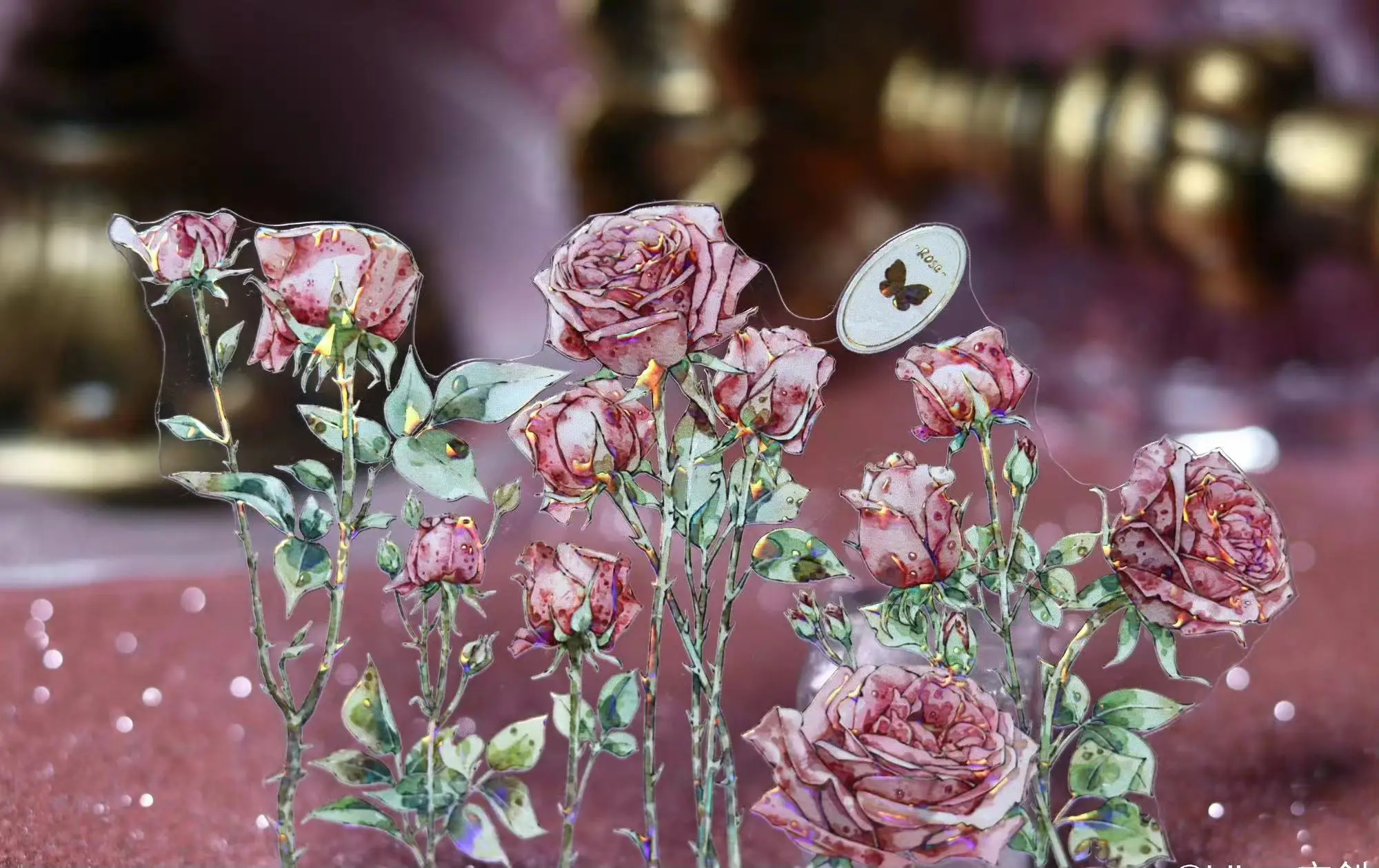 شريط واشي زهري عتيق للحيوانات الأليفة ، ملصق زخرفي لصنع البطاقات ، خطة سكرابوكينغ سهلة الاستخدام ، وردة حمراء وزهرة بيضاء #2